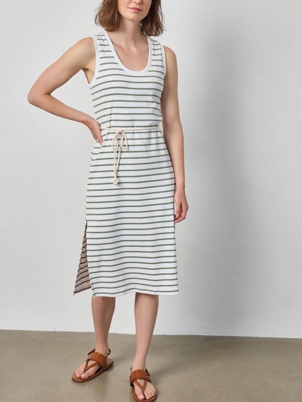 Lilla P Rib Stripe Side Slit Tank Dress